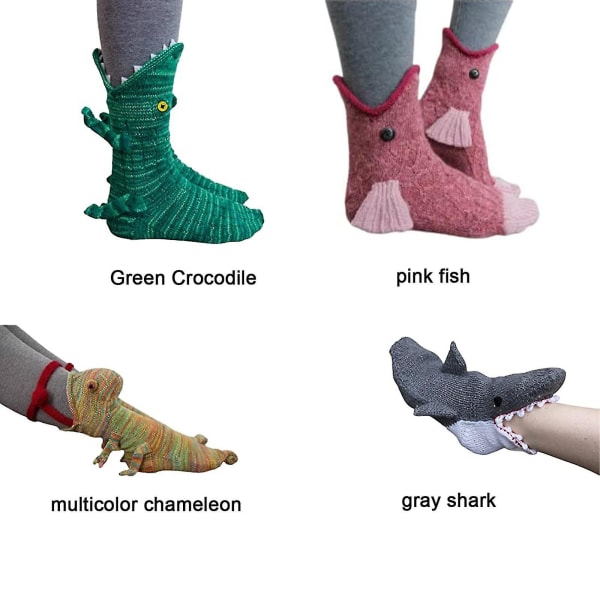 Stickade krokodilsockor för kvinnor/män Kreativa djurformade ankelsockor Vintervarma inomhusgolvstrumpor rosa
