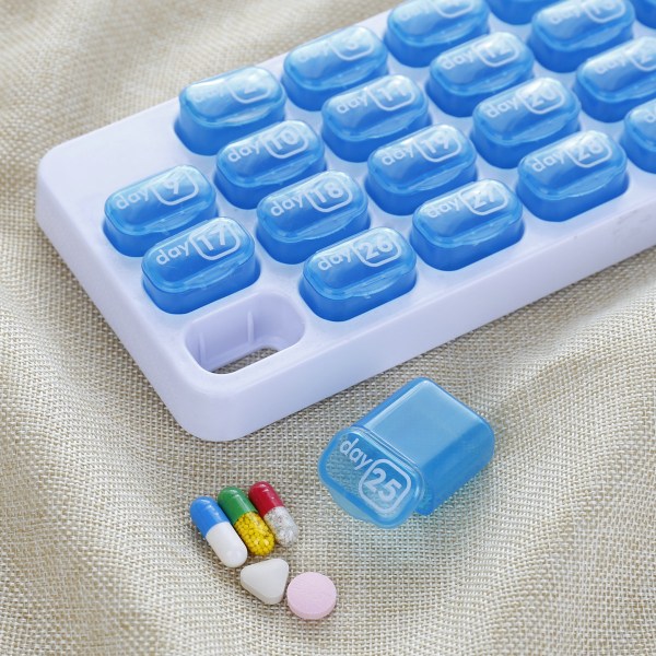 /#/Pilleboks 31 dager bærbar medisin pilleboks med lokk månedlig reise tablettboks medisinboks vitaminer pilleboks for daglig bruk og reise/#/