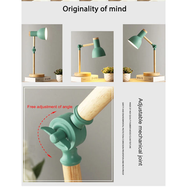 Kreativ USB-drevet tre- og jern-LED-bordlampe med foldbar design