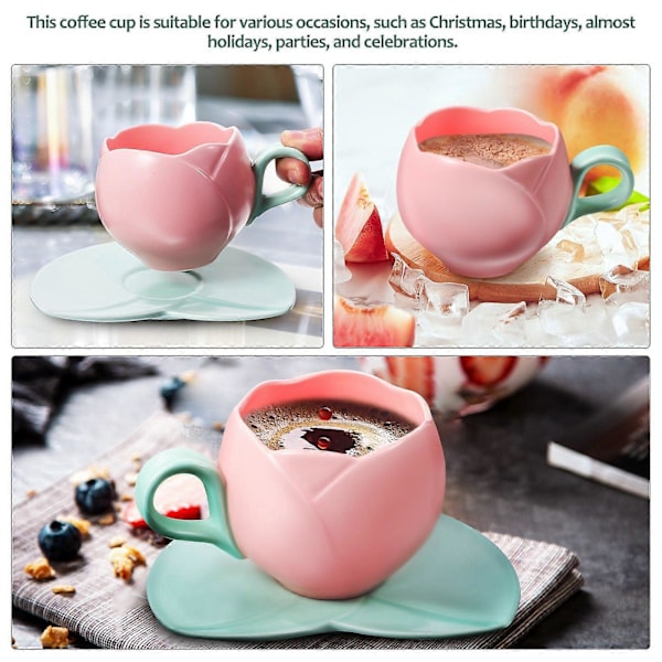 Keramisk Kopp med Fat Set Retro Stil Tulpanblomma Keramisk Kaffemugg för Hemmakontor Kök