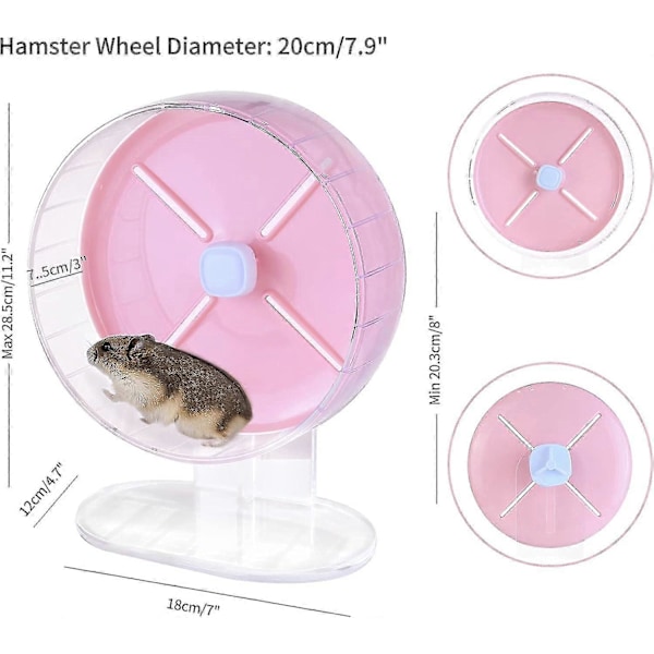 20 cm Hamsterhjul, Super Stille Hamsterhjul med Justerbart Stativ for Hamstere, Gerbil, Dverghamstere, Chipmunks, Gullhamstere og Andre