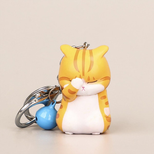 /#/Yellow cute cartoon keychain with cat covering face/#/