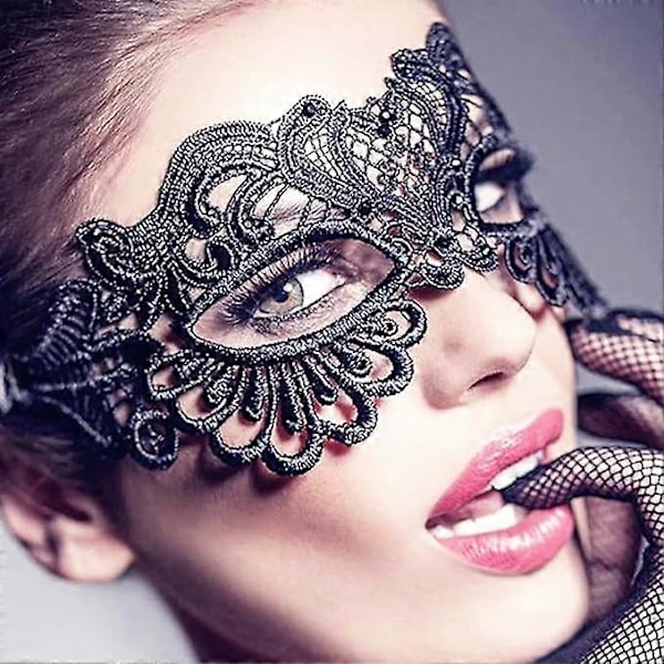 (Svart) 1 x Sexig Spetsmask Mask Mardi Gras Kostym Kvinnor Bal Venetiansk Ögonmask