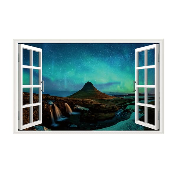 /#/43,5x70cm Simulering Dekalk Fönster - Aurora Landskap Väggmålning 3D D/#/