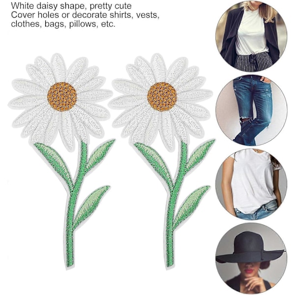 10 stk. Blomsterlapper, broderte hvite tusenfryd strykelapper for klær, sy på lapper sett, broderilapp for jeans, jakke, hatt, ryggsekker