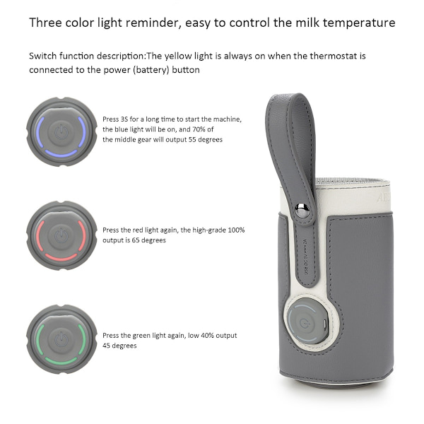 #(Harmaa) USB-pullo termostaattinen lämmitin kolmen tason säädöllä#