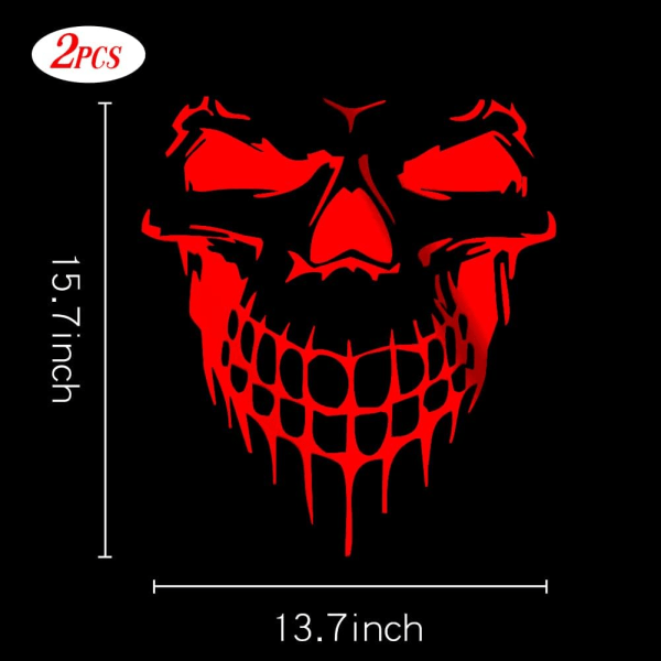 2 STK reflekterende hodeskalle bilklistremerker, fargerik tegneserie Wate