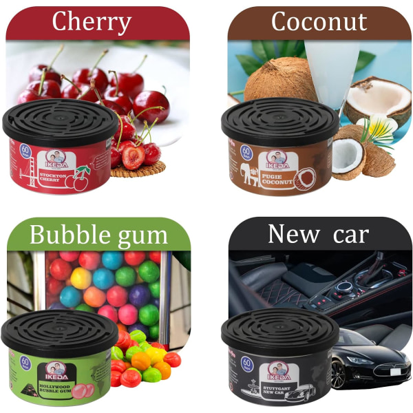 Auton ilmanraikastinpurkki – orgaaninen 4 tuoksusarja【Bubble Gum, Cherry,
