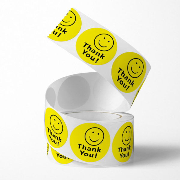 #500 stk. Forseglede Tema Stickers - Tak Emoji Smiley, Gaveetiket#