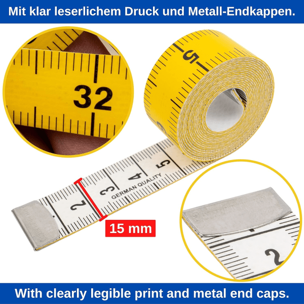 1 kääntöpuolinen ompelun mittanauha, kokonaispituus 150 cm