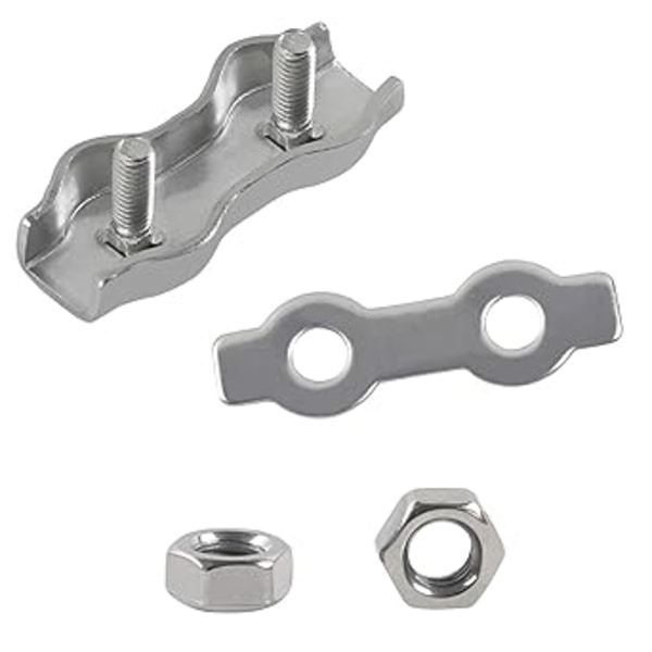 6 stk M4 Dobbelt Klemme 304 Rustfritt Stål Tungt Wire Tau Klemme
