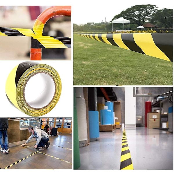Säkerhetstejp, Varningstejp 33M x 60mm Svart och Gul Självhäftande Markeringstejp för Varningsskylt