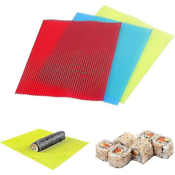 3 stk. Køkken Sushi Rulle Måtte Non-Stick Sushi Fremstillingssæt Japansk Plast Sushi Rullemaskine Hjemmelavet til Hjemmekøkken DIY Sushi Værktøj Plademåtte