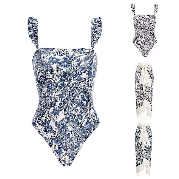 2-delad Baddräkt Outfit Ärmlös Baddräkt Cover Up Strandkjol Cover Up