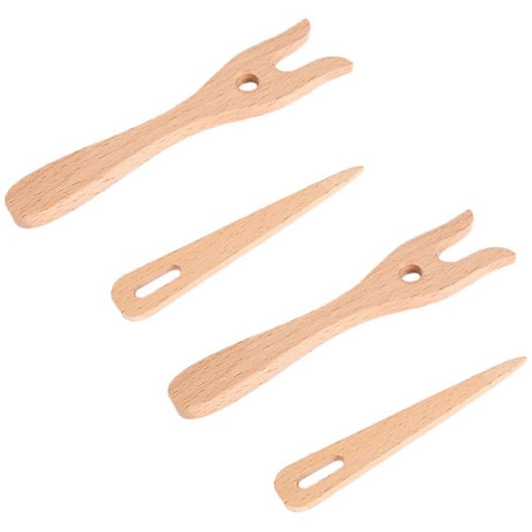 2 Set Trästickgafflar Multifunktionella Stickverktyg Vävda Gafflar Pom Pom-tillverkare Fluffbollsstickverktyg