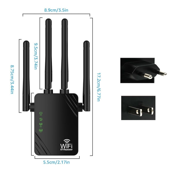 #WLAN repeater WLAN forstærker 1200Mbit/s 5GHz & 2.4GHz dobbeltbånds W#