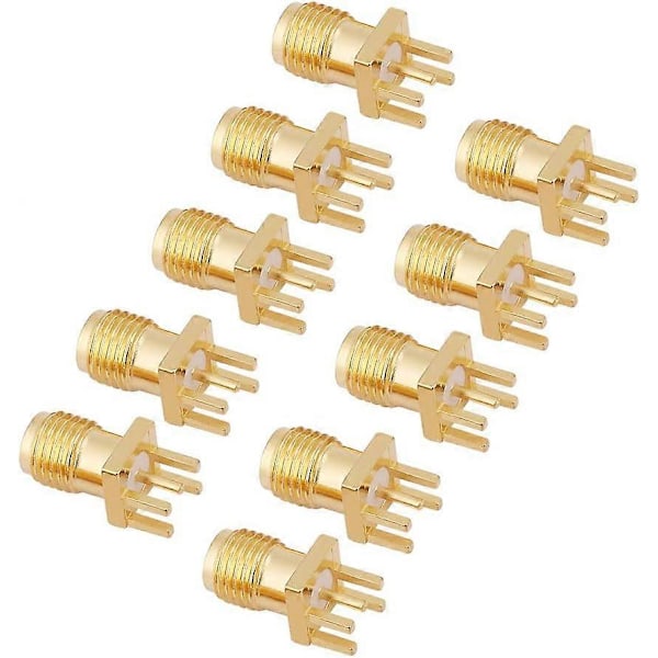 10 stk. SMA hun-konnektor base sokkel jack hun koaksial adapter RF PCB montering 50 Ohm messing konnektorer til WiFi antenne radio repeatere forlængerkabel