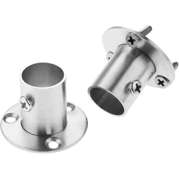 Set of 2 Brackets with Flange for Stainless Steel Wardrobe Rod,