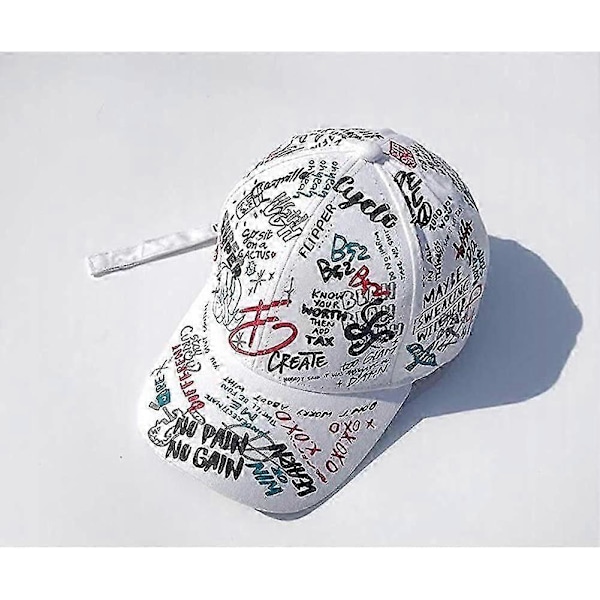 Unisex Graffiti Justerbar Baseball Kasket Bomuld Hip Hop Snapback Hatte til Mænd og Kvinder Hvid