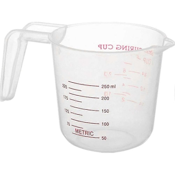 Mittakannu Muovinen Mittakuppi Asteikolla Kahva Läpinäkyvät Mittakupit Pinottava Säiliö Nesteille Kuiville Aineille (250ml) 1kpl