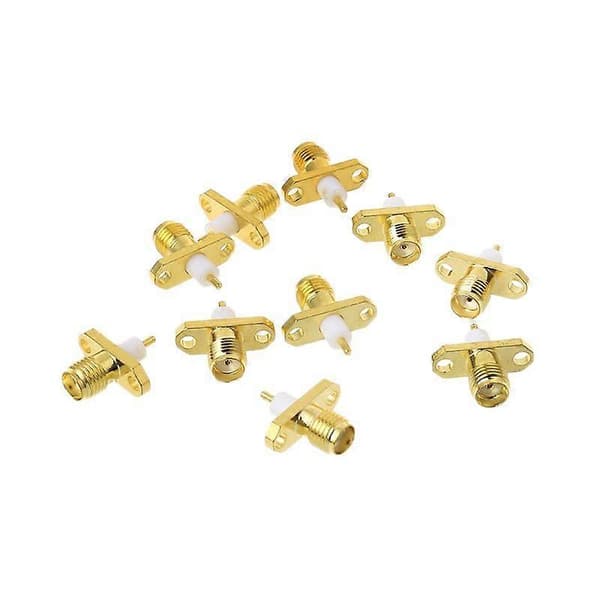 10 stk. SMA hun 2-hulls flens PTFE loddetinn panelmonteringsadapter RF-kontakter rett