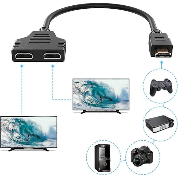 HDMI 1 Han til Dobbelt HDMI 2 Hun, HDMI Splitter Kabel Adapter Konverter til DVD-afspillere/HDTV/LCD-skærm og Projektorer