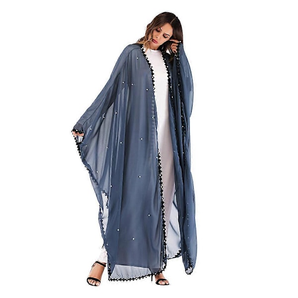 Abaya-kappa för damer, mode med snörning, lapptäcke, lös kappa, spetsbroderade sömmar, långärmad kofta, klänning – One Size (som visas)