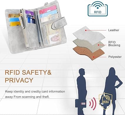 #(Grå) Damplånbok RFID-blockering Stor kapacitet Liten läderplånbok Chic Kort plånbok för damer#