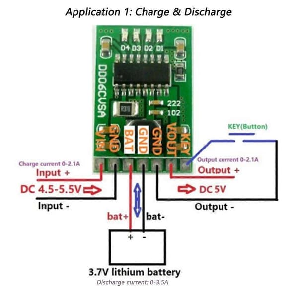 DC 5V 2.1A Lade/Utlade/Boost/Batteribeskyttelse/Indikasjonsmodul 3.7V 4.2V Litiumbatteri