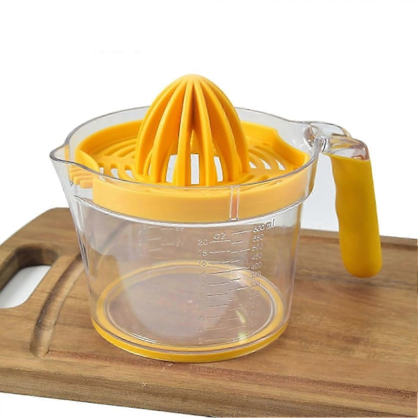 Manuell Juicer 600ml Transparent Med Skala Eggseparator Rustfritt Stål Sitrusjuicer for Kjøkken Kontor Reise Gul