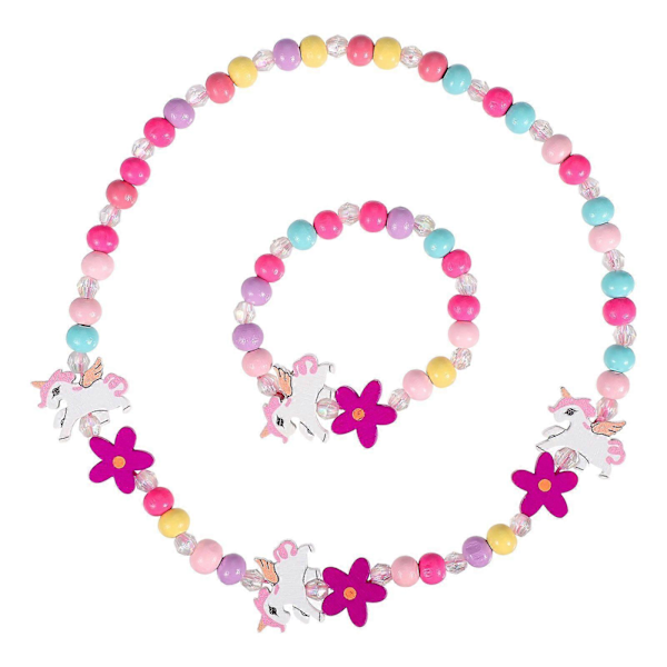 Amosfun 1 Set Träsmyckesset för Barn Enhörningspärlor Färgglatt Halsband och Armband Present till Fest Födelsedag