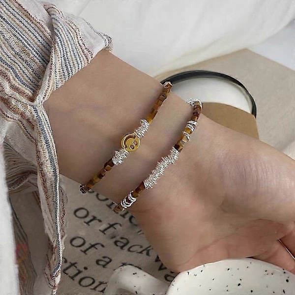 Tigerøye Steinarmbånd, S925 Sterling Sølv Nisje Design Naturlig Gul Tigerstein Armbånd