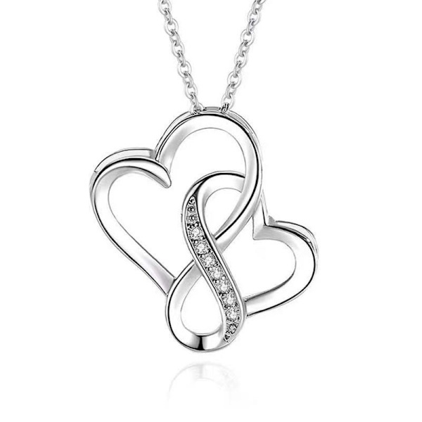 #S925 silver fjärilshjärta halsband 1 stycke Två hjärtan och klassiska zirkonstenar en gåva till en ung flicka#