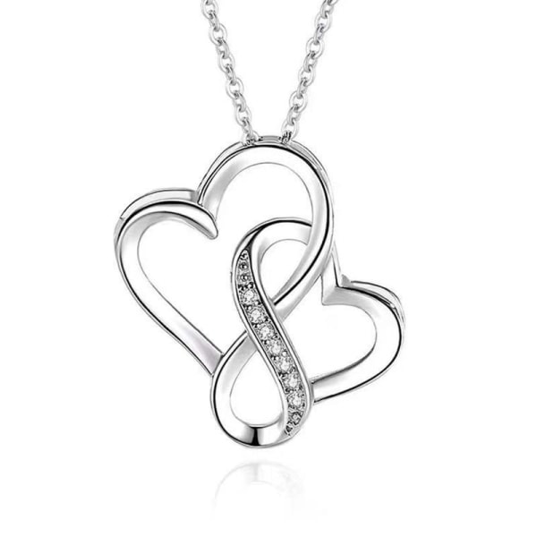 #S925 silverfjärilshjärtahalsband 1 st Två hjärtan och klassiska zirkonstenar en present till en ung flicka#