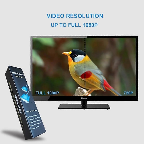 VGA-kabel, VGA till VGA-kabel 1,5 m / 5 fot videokabel stöder 1080P Full HD för PC, HD-TV, bärbar datorskärm projektor