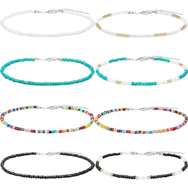 Pärlhalsband med små pärlor, choker, boho, färgglad regnbåge, chokerkedja