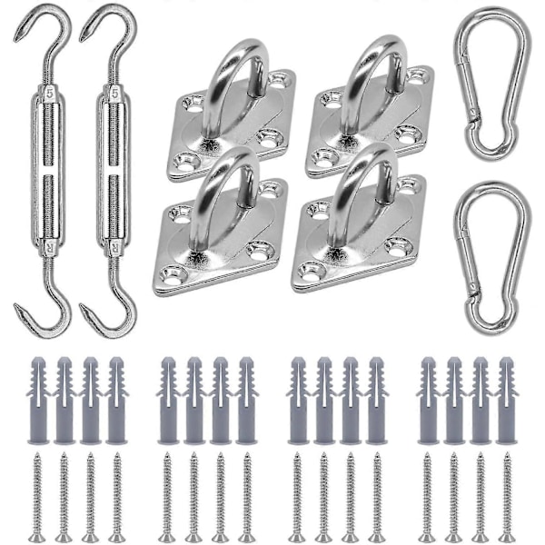Solsejl Hardware Kit til Firkantet/Rektangel/Trekantet Solsejl, 5 Tommer Rustfrit Stål Anti-rust Installations Hardware Kit til Udendørs Terrasse Ga
