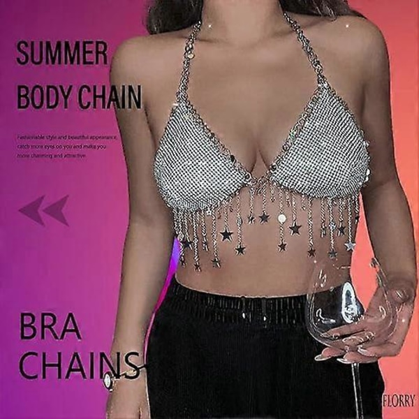 Seksikäs strassi-vartaloketju rintaliivit Crsystal Bikini Top kimaltava rintaliiviketju vartalokoru naisille ja tytöille