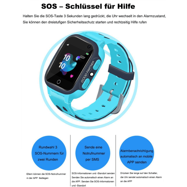 #Blå automatisk ur smartwatch til børn#