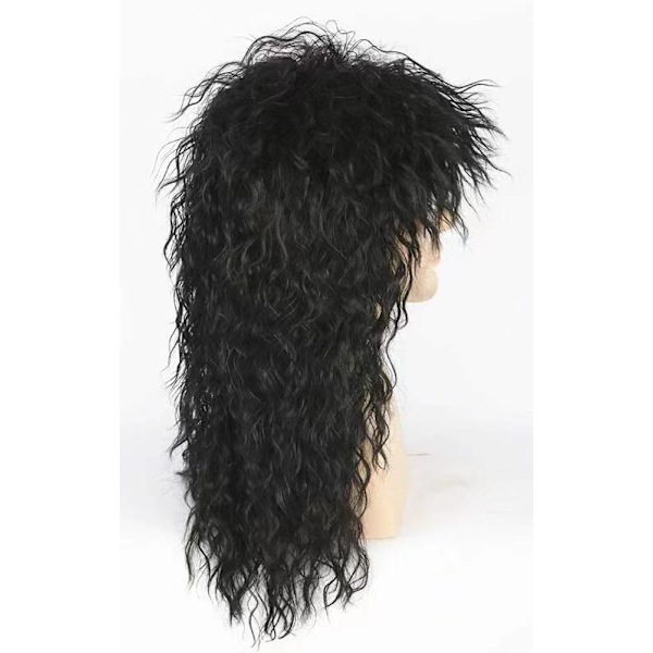 Svart topp 80-talls mullet parykk for menn, rocker punk popstjerne parykk svart
