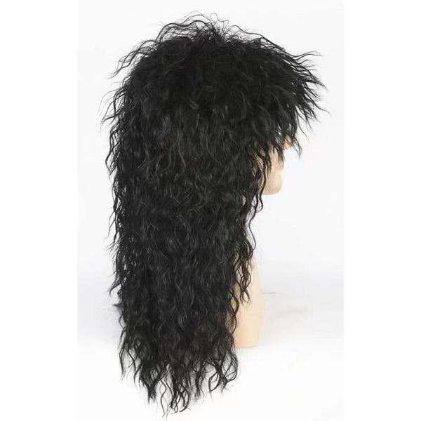 Svart topp herr 80-tals mullet peruk rocker punk popstjärna peruk svart