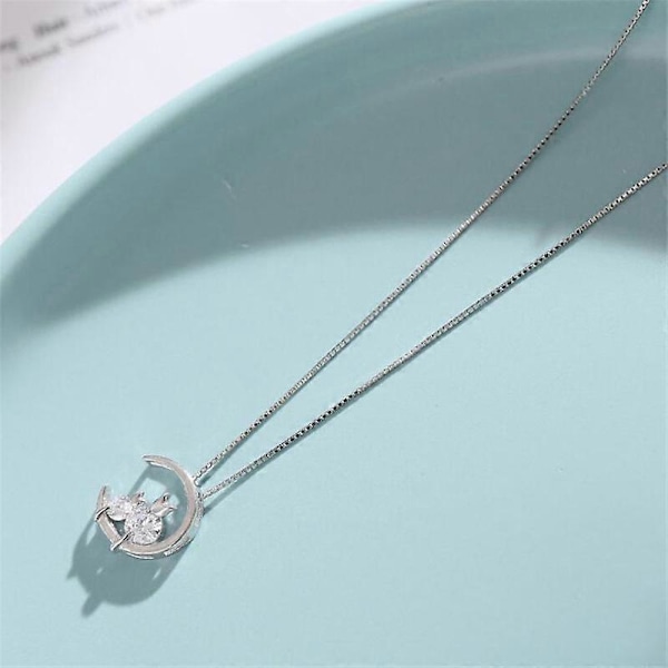 Silverpläterat halsband koreansk mode måne katt halsband dam, 1 st