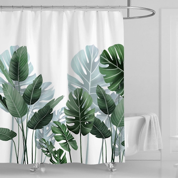 Skimmelresistent bruseforhæng 180 x 180 cm Grønne blade Vaskbart og vandtæt plante bruseforhæng med 12 kroge Badeværelsesforhæng