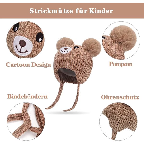 Stickad Bebisluva för Höst och Vinter - Söt Hatt med Öron