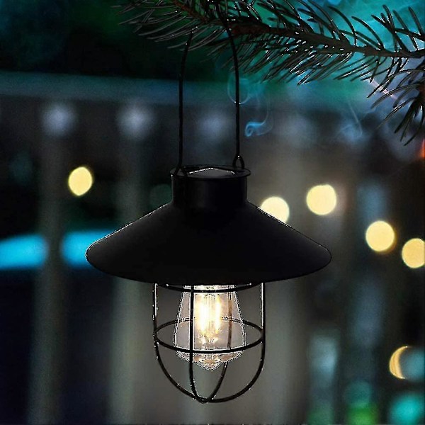 Solcellelykt Utendørs Hengende Lys Metall Solcellelampe Med Varm Hvit Edison Pære Design For Hage, L Størrelse