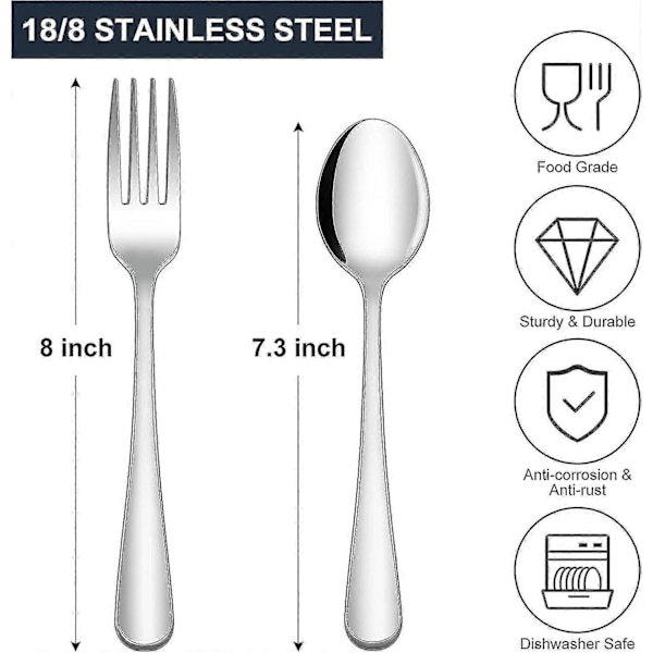 24-delad bestickset med gaffel och sked, livsmedelsklassat rostfritt stål, lämpligt för hem, kök och restaurang, spegelpolerat, Ca