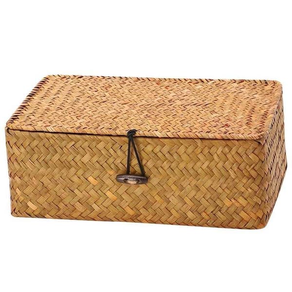 /#/26*16*11cm, rektangulär gräs vävd förvaringskorg, gul/#/