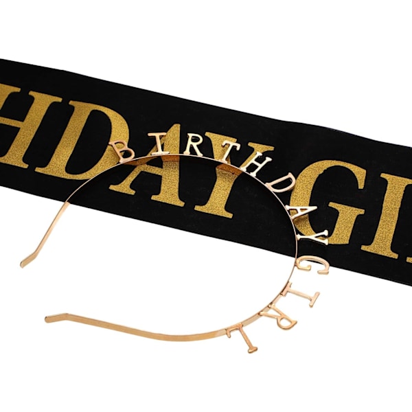 Födelsedagshuvudbonad Hårband Tiara Flicka Guld Satin Födelsedagssjal f