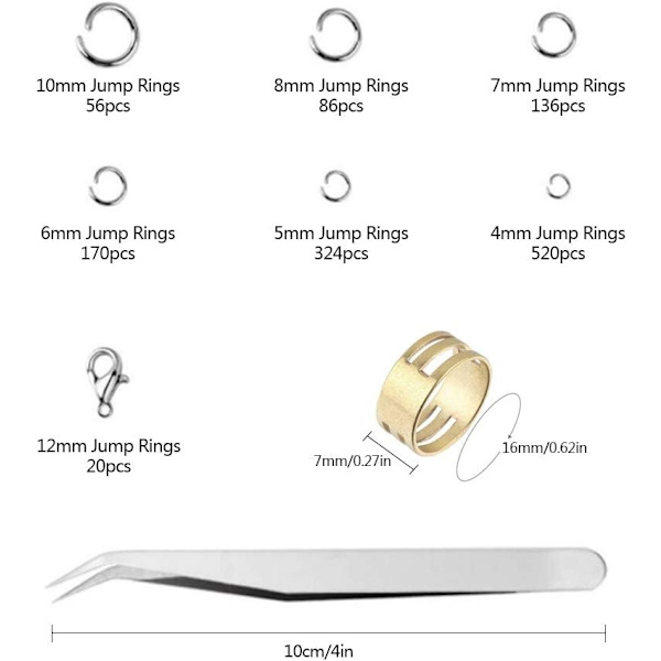 Smykke reparationskit, springringe med nåletang, ringåbner