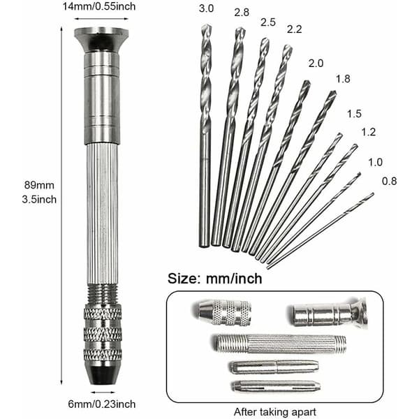 #11-delt Mini Drill Styling Set 9cm hånddrill med 0,8-3mm Twist Drill #